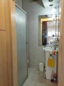 a bathroom with a shower and a sink and a toilet at Monoambiente MDQ in Mar del Plata