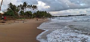 a beach with a group of people and the ocean at Sandy Steps in Kalutara