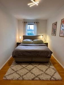 a bedroom with a bed and a window at Wohnen am Main in Würzburg