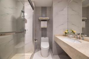 上海市にあるShangHai LuAn Garden Hotelのバスルーム(トイレ、シャワー、シンク付)
