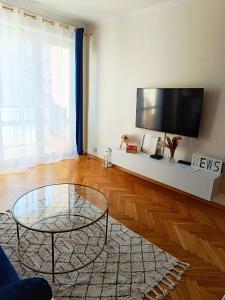 Televízia a/alebo spoločenská miestnosť v ubytovaní Coco Chanel Cosy 45 m2 city centre fast wifi