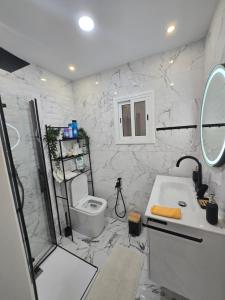 テラサにあるAlojamiento Entero Moderno En Barcelona Terrassaのトイレ、洗面台、シャワー付きのバスルーム +58枚の写真