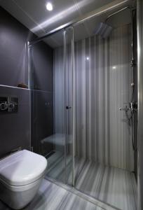 a bathroom with a shower and a toilet at The Pera Hotel in Istanbul +38 photos