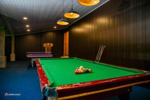 einem grünen Billardtisch mit Bällen darüber in der Unterkunft Bolagala Nature Resort in Madampella Pahala