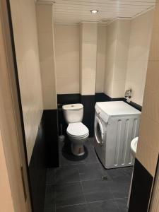 a small bathroom with a toilet and a sink at Апартамент за гости ''ЗДРАВЕ'' in Kyustendil