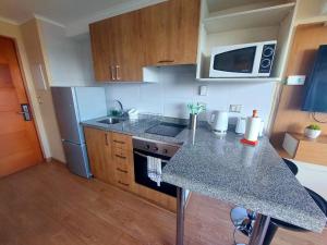 Η κουζίνα ή μικρή κουζίνα στο DEPARTAMENTO PREMIUM en Chillán Centro, full equipado, cómodo, con estacionamiento, factura para empresas, wifi de alta velocidad +11 φωτογραφίες