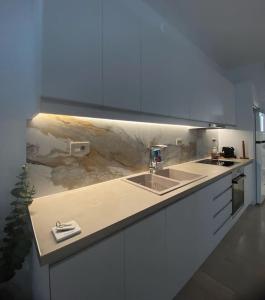 a kitchen with a sink and a counter top at Central in Argostoli