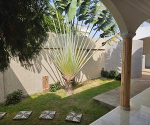 a palm tree in front of a building at Villa Blue Serenity in Lomé