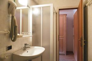 a bathroom with a sink and a mirror at Hotel Malga Passerella in Moena