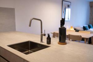 a kitchen counter with a sink and a bottle of soap at Petit Nid au Chaedoz - Nendaz, 4 Vallées in Nendaz +16 photos