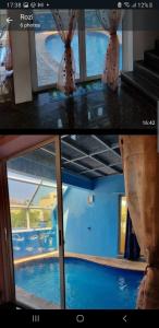 a collage of two pictures of a swimming pool at villa jam in Pamplemousses Village