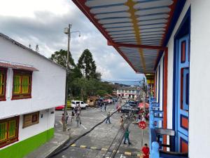a view of a city street from a building at Hotel Colibri Real in Filandia