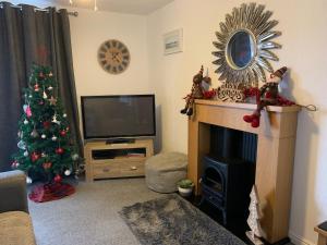 Μια τηλεόραση ή/και κέντρο ψυχαγωγίας στο Park View holiday chalet, close to the dog friendly beach