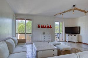 索列图卡Villa aux portes de la Sainte Baume的客厅里有一张沙发和一台电视
