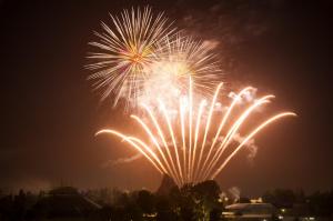a firework display in the sky at night at Grand Legacy At The Park in Anaheim