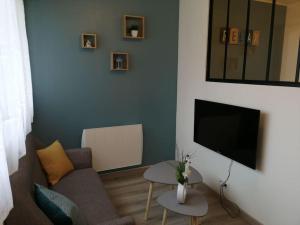 a living room with a couch and a flat screen tv at Saint-Brieuc centre superbe appartement in Saint-Brieuc