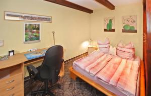 una camera da letto con un letto con una scrivania e una sedia di Ferienwohnung Malchow a Malchow