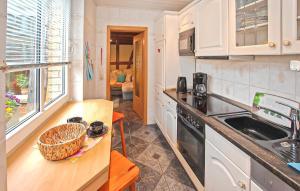 una cucina con piano di lavoro e lavandino di Ferienwohnung Malchow a Malchow Altre 12 foto