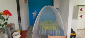 a room with a bed under a plastic tunnel at maison du phare in Vieux-Fort +13 photos