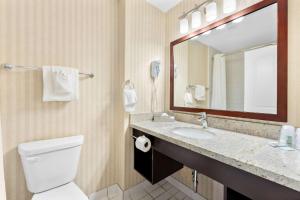 a bathroom with a toilet and a sink and a mirror at Best Western Williams Lake in Williams Lake +45 photos