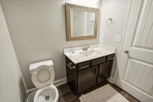 a bathroom with a toilet and a sink and a mirror at Biltmore Luxury 1513 #5 Townhomes L 2bd 2 Bth in Clarksville +16 photos