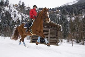 eine Person, die im Schnee reitet in der Unterkunft Romantikpension Villa Anna in Bad Gastein