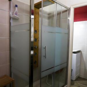 a shower with a glass door in a bathroom at Mon petit coin de paradis in Saint-Gervais-les-Bains +14 photos
