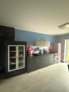 a room with a kitchen with a refrigerator and cabinets at Ferienwohnung Parkentin 3 in Bartenshagen-Parkentin