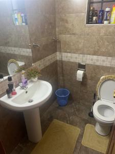 a bathroom with a sink and a toilet at Kings and Queens Residence in Nairobi