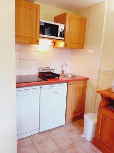 a kitchen with a sink and a microwave at Terrasses D 306 PARC NAT VANOISE appart 6 pers in Val Cenis