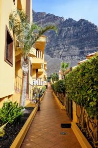 バジェ・グラン・レイにあるApartamento Alejandroのヤシの木と山々を背景にした歩道