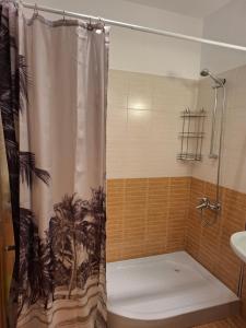 a bathroom with a shower with a shower curtain at Apartment for rest in Borovets in Borovets +42 photos