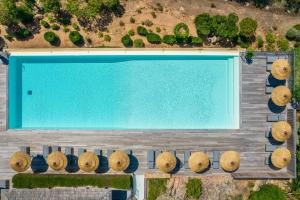 an overhead view of a large swimming pool at Résidence Les Terrasses de Rondinara in Bonifacio
