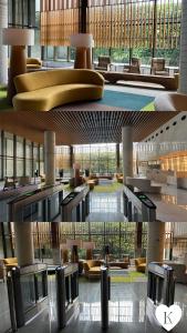 two pictures of a lobby with couches and chairs at Apto Beira-Mar com Vista Mar - NT1206 in Maceió +47 photos
