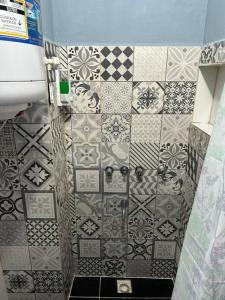 a bathroom with a shower with tiles on the wall at "Edificio Don Luis" en Bajada Vieja in Posadas +49 photos