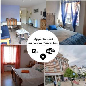 a collage of three pictures of a bedroom at Appartement centre d'Arcachon à 400 m de la plage in Arcachon