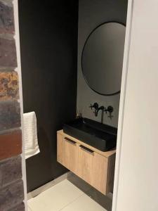 une salle de bain avec un lavabo et un miroir dans l'établissement Sky Loft - Modern Oasis in the heart of the city, au Cap