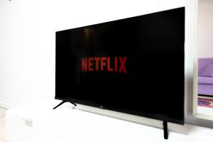 Televízia a/alebo spoločenská miestnosť v ubytovaní Flowers Apartments
