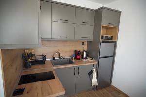 una piccola cucina con lavello e frigorifero di 2 Bed Apt - Sleeps 4 Terrace & Pet Friendly a Sandanski Altre 11 foto