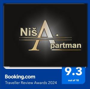 un logo Nisaa su sfondo nero di Niš Apartman a Niš