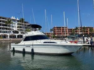 un bateau blanc est amarré dans un port dans l'établissement Yate aymar, à Puerto Vallarta
