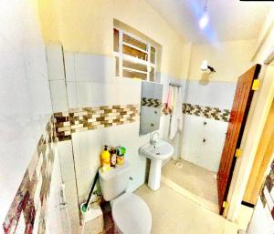 a small bathroom with a toilet and a sink at Riverside apartment in Nairobi
