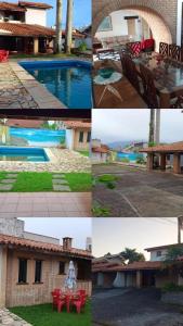un collage de fotos de una piscina y una casa en Jardim Aruan, Caraguatatuba ,sp, en Caraguatatuba 32 fotos más