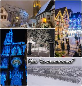 a collage of pictures of a city with christmas lights at Gîte avec parking, au calme, entre Colmar-Riquewihr et Obernai ,marchés de Noël, 3 chambres, avec terrasse in Châtenois +146 photos