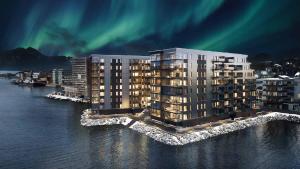 an architectural rendering of a building in the water at Premium Penthouse Sea & Mountain view Apartments in Tromsø in Tromsø +54 photos