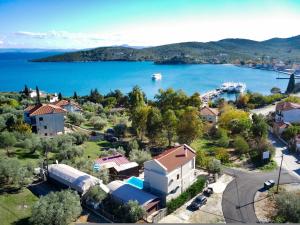 an aerial view of a town and a lake at Effie's Maisonette with Detached Studio in Amaliápoli