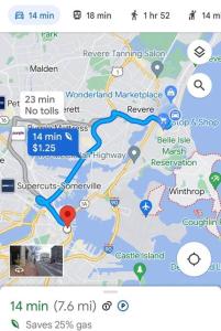 里维尔Cozy Apt, minutes from Boston!的带有城市地图的谷歌地图的截图
