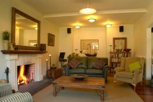 a living room with a couch and a fireplace at Browns Boutique Hotel in Queenstown