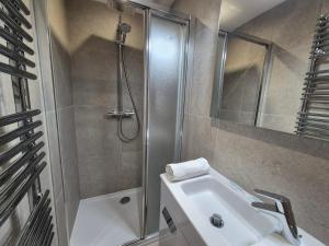 a bathroom with a shower and a sink at Bel appartement moderne 8 pers, 250m des pistes - FR-1-811-24 in Les Deux Alpes +9 photos
