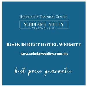 a sign for agraduate training center with a blue background at Hotel Scholar's Suites in Tanjung Malim